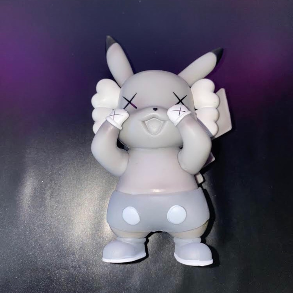Takara Tomy Anime Kawaii Grey Pokemon Brand KAWS Pikachu Yellow Version Doll Toy